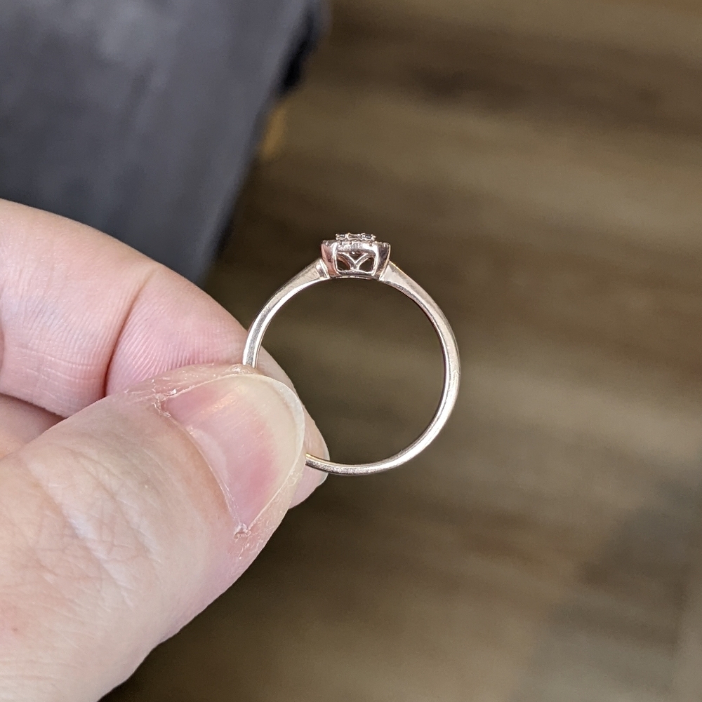 10K Rose Gold Round And Baguette Cut Diamond Cluster Ring - Picture 9 of 12